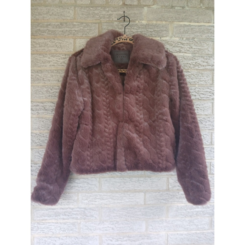 BLANKNYC Women's Brown Textured Faux Fur Cropped Jacket Sz S Mobwife